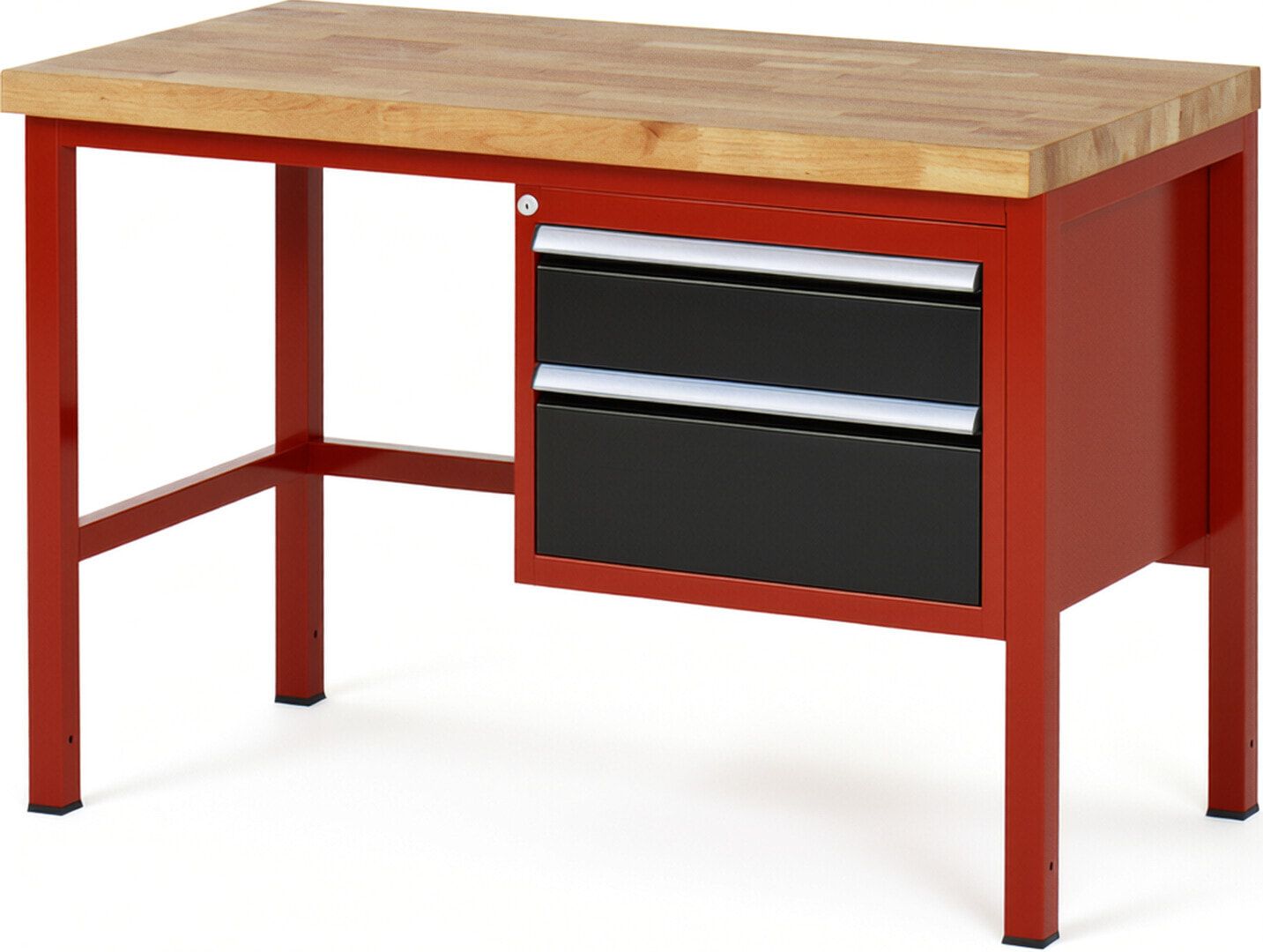 Werkbank - 2 Schubladen - Teilauszug - 150:1 / 210:1 - Höhe 840-1.040 mm - 1.250 x 700 mm - 1.250 kg - Buche - Anthrazitgrau