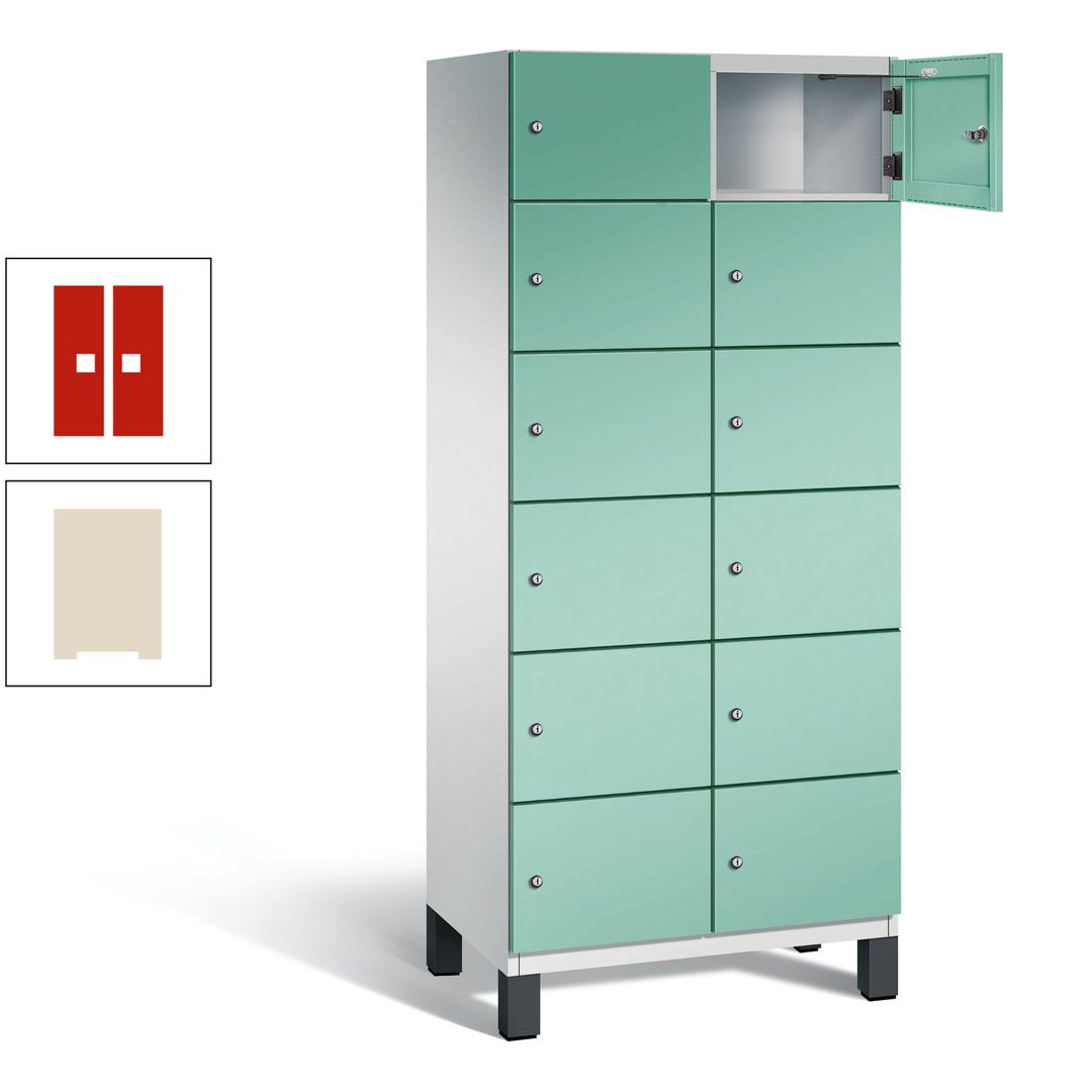 Fächerschrank, Stahlschrank, 12 Fächer, Türöffnungsbegrenzer, Füße, 1.980 x 800 x 525 mm (HxBxT), Korpus anthrazitgrau, Front anthrazitgrau