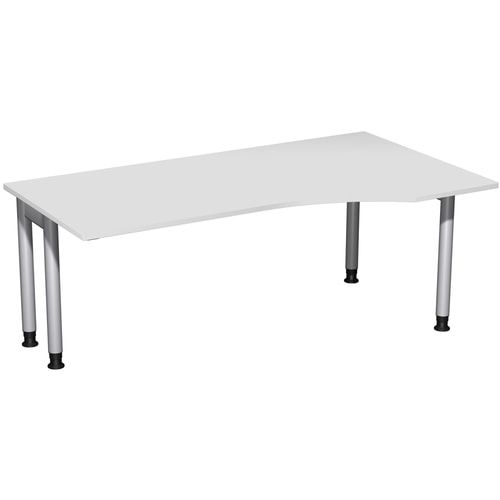 Eckschreibtisch, Ecke rechts, Füße einseitig verkürzt, 4-Fuß Pro, höhenverstellbar, 680-800 x 1.600 x 1.000 mm (HxBxT), Dekor Ahorn
