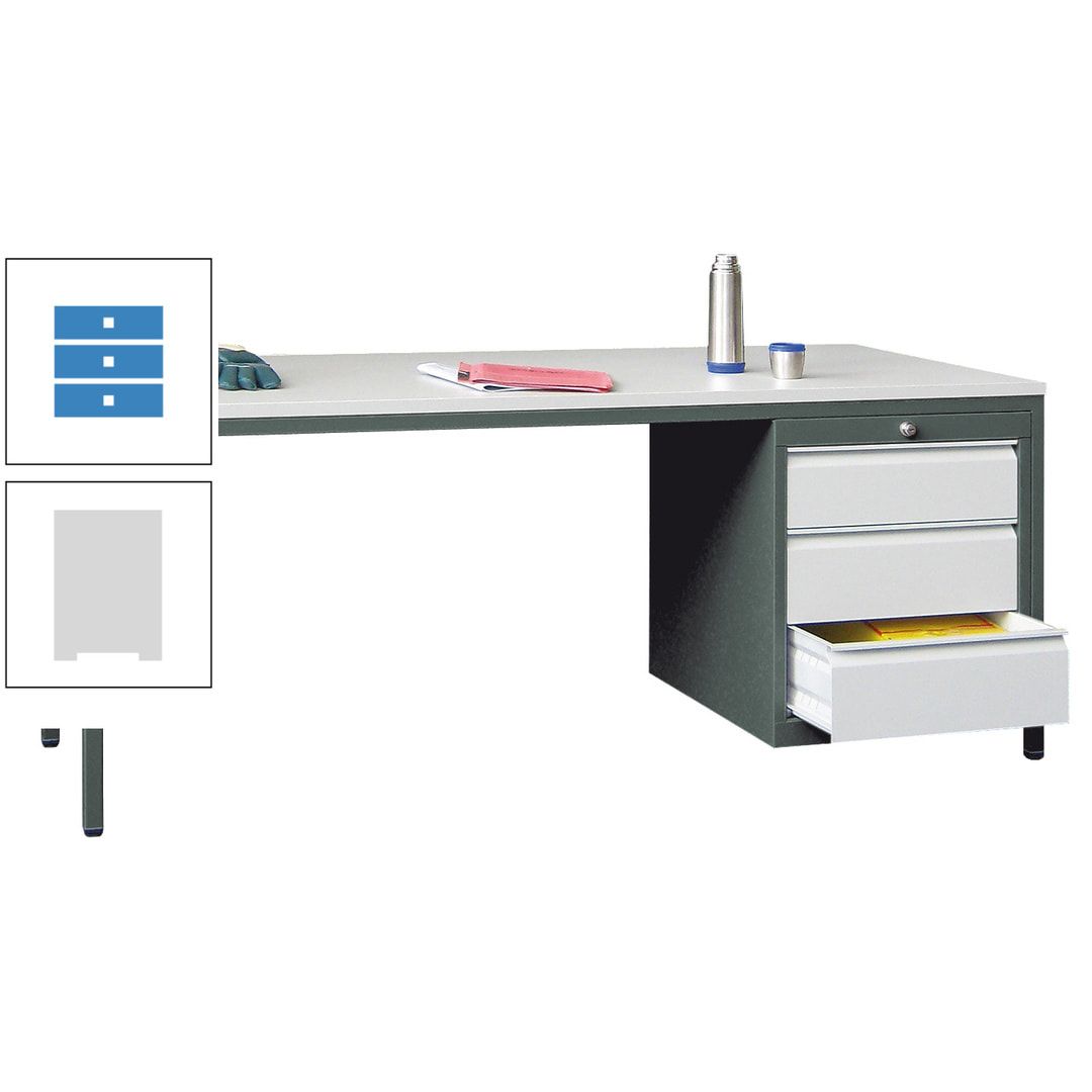 Meisterschreibtisch - 3 Schubladen 150 / 175 mm - 720 x 1.700 x 800 mm (HxBxT) - anthrazitgrau