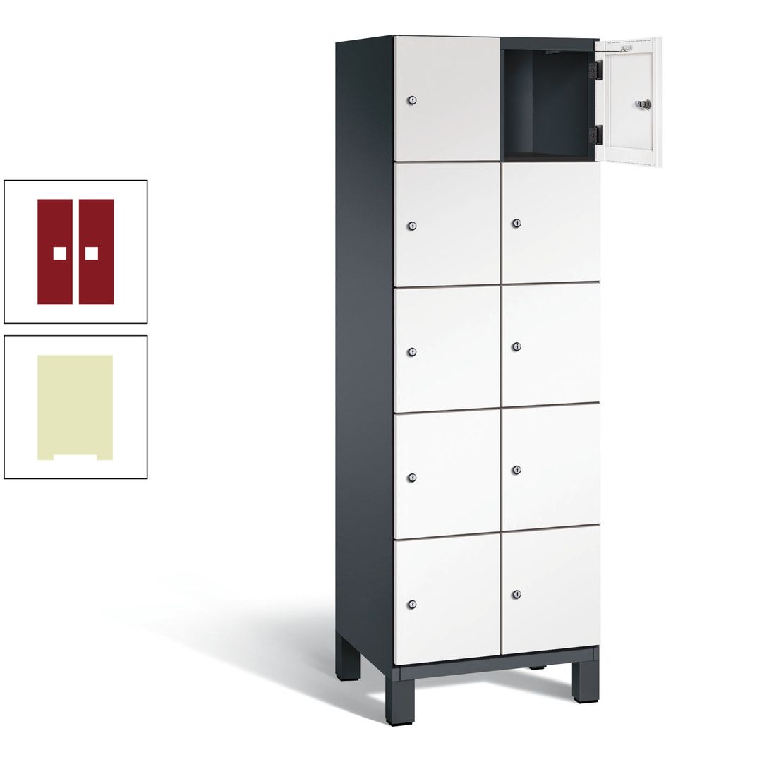 Fächerschrank, Stahlschrank, 10 Fächer, Türöffnungsbegrenzer, Füße, 1.980 x 600 x 525 mm (HxBxT), Korpus anthrazitgrau, Front anthrazitgrau
