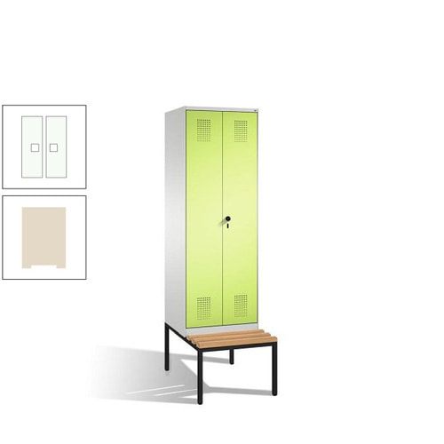 Doppel-Spind, Garderobenschrank, Buche Sitzbank untergebaut, 2 Abteile a 300 mm, Korpus anthrazitgrau, Tür anthrazitgrau, 2.090 x 600 x 815 mm (HxBxT)