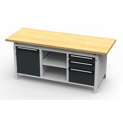 OTTOKIND Werkbank - bündige Arbeitsplatte - 850 x 1.695 x 750 mm (HxBxT) - 3 Schubladen - 1 Schrank - 2 Ablageböden - lichtgrau / anthrazitgrau