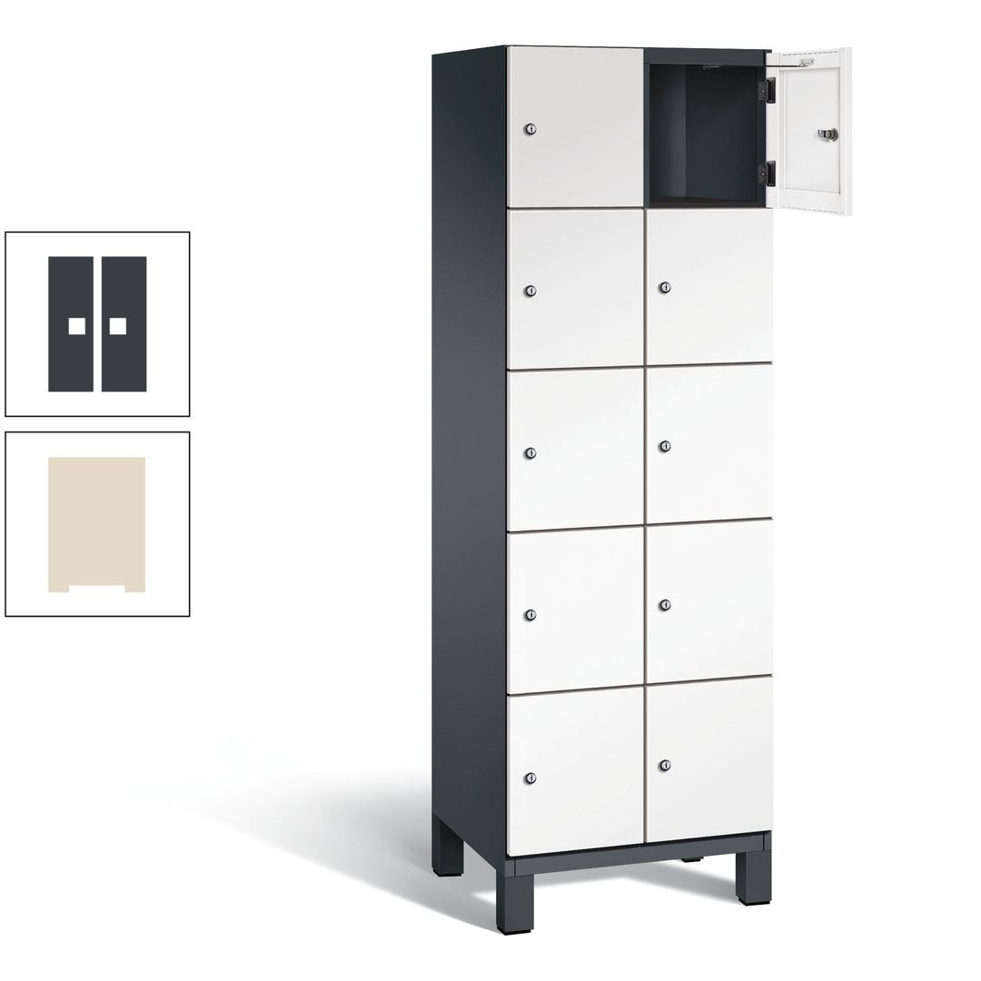 Fächerschrank, Stahlschrank, 10 Fächer, Türöffnungsbegrenzer, Füße, 1.980 x 600 x 525 mm (HxBxT), Korpus anthrazitgrau, Front anthrazitgrau