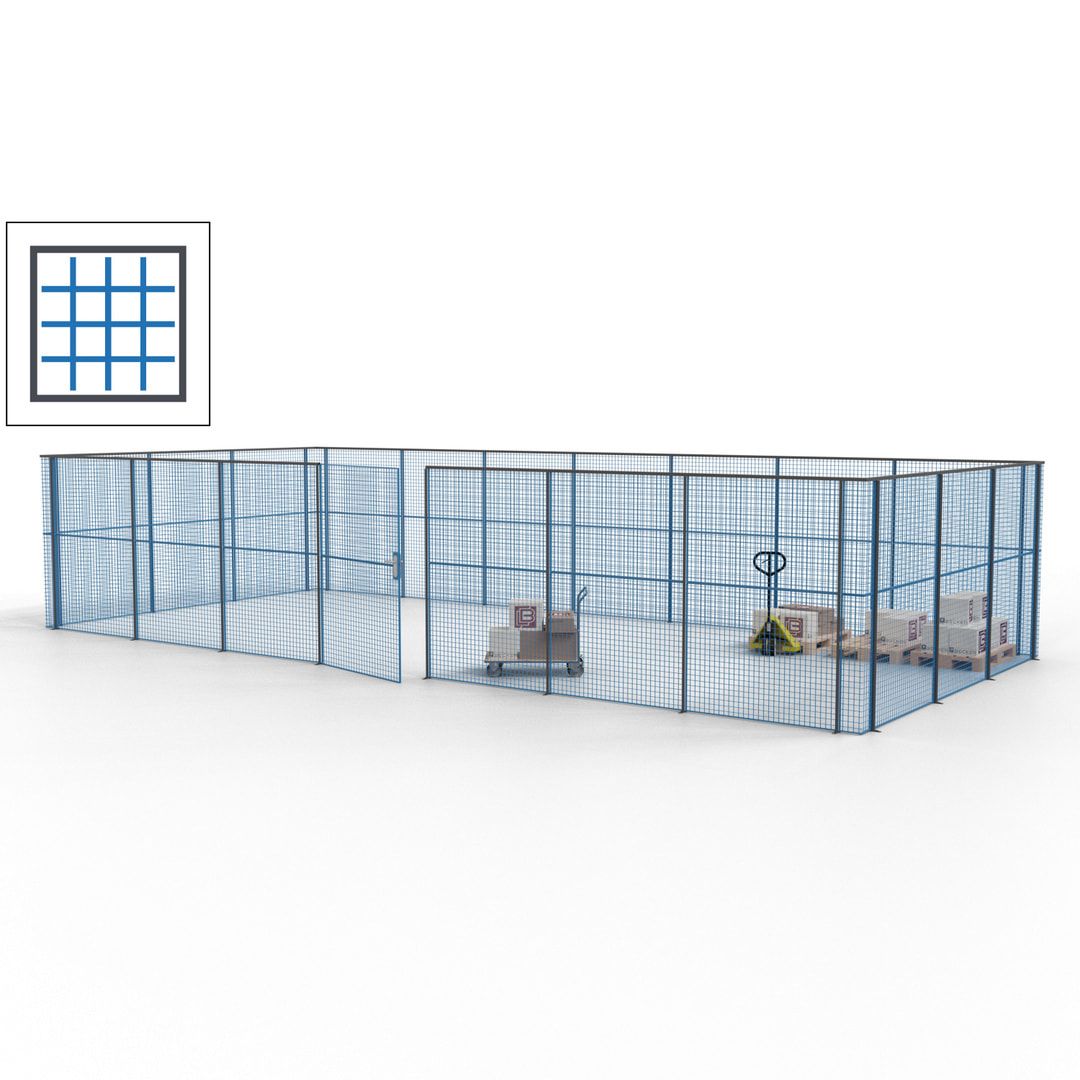 Hallentrennwand - Flügeltür, Gitter - 19 Gitterwände - 2.200 x 10.900 x 4.900 mm (HxBxT) - Perlweiß/reinorange