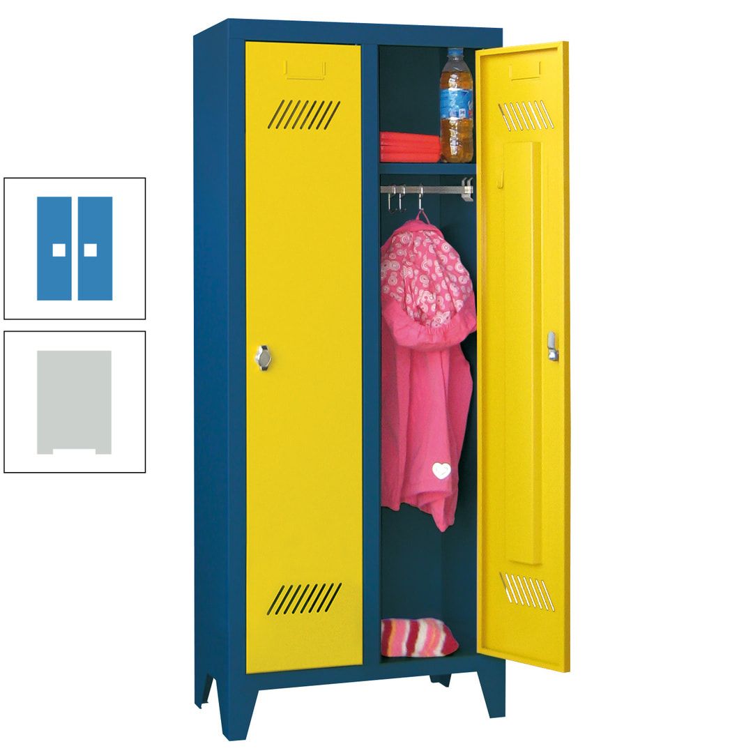 Spindschrank f. Kindergärten - mit Füßen - Höhe 1.300 mm - 2 Abteile a 250 mm - Zylinderschloss - anthrazitgrau