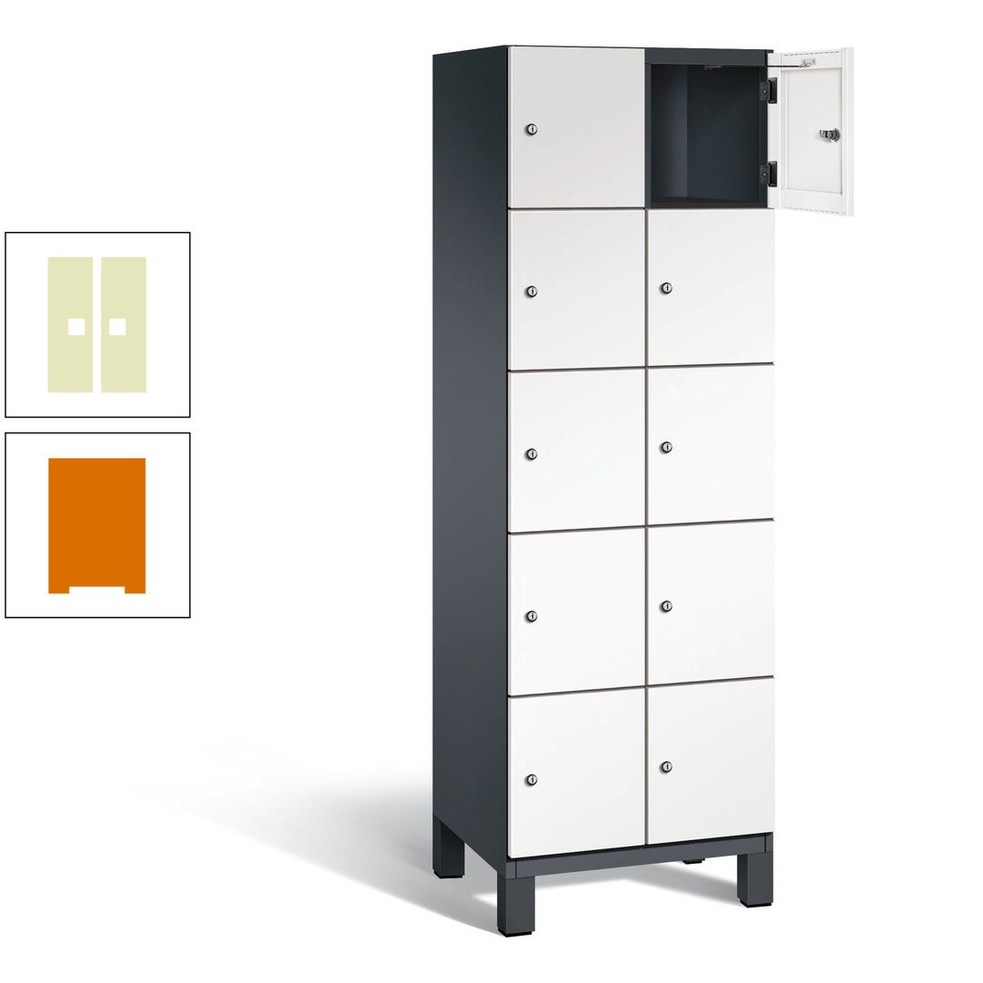 Fächerschrank, Stahlschrank, 10 Fächer, Türöffnungsbegrenzer, Füße, 1.980 x 600 x 525 mm (HxBxT), Korpus anthrazitgrau, Front anthrazitgrau