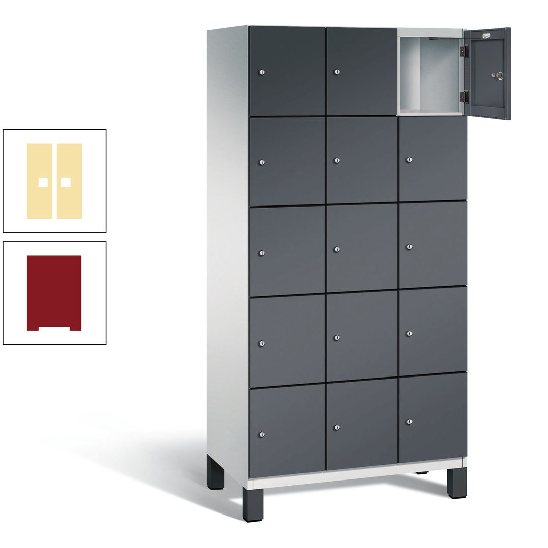 Fächerschrank, Stahlschrank, 15 Fächer, Türöffnungsbegrenzer, Füße, 1.980 x 900 x 525 mm (HxBxT), Korpus anthrazitgrau, Front anthrazitgrau