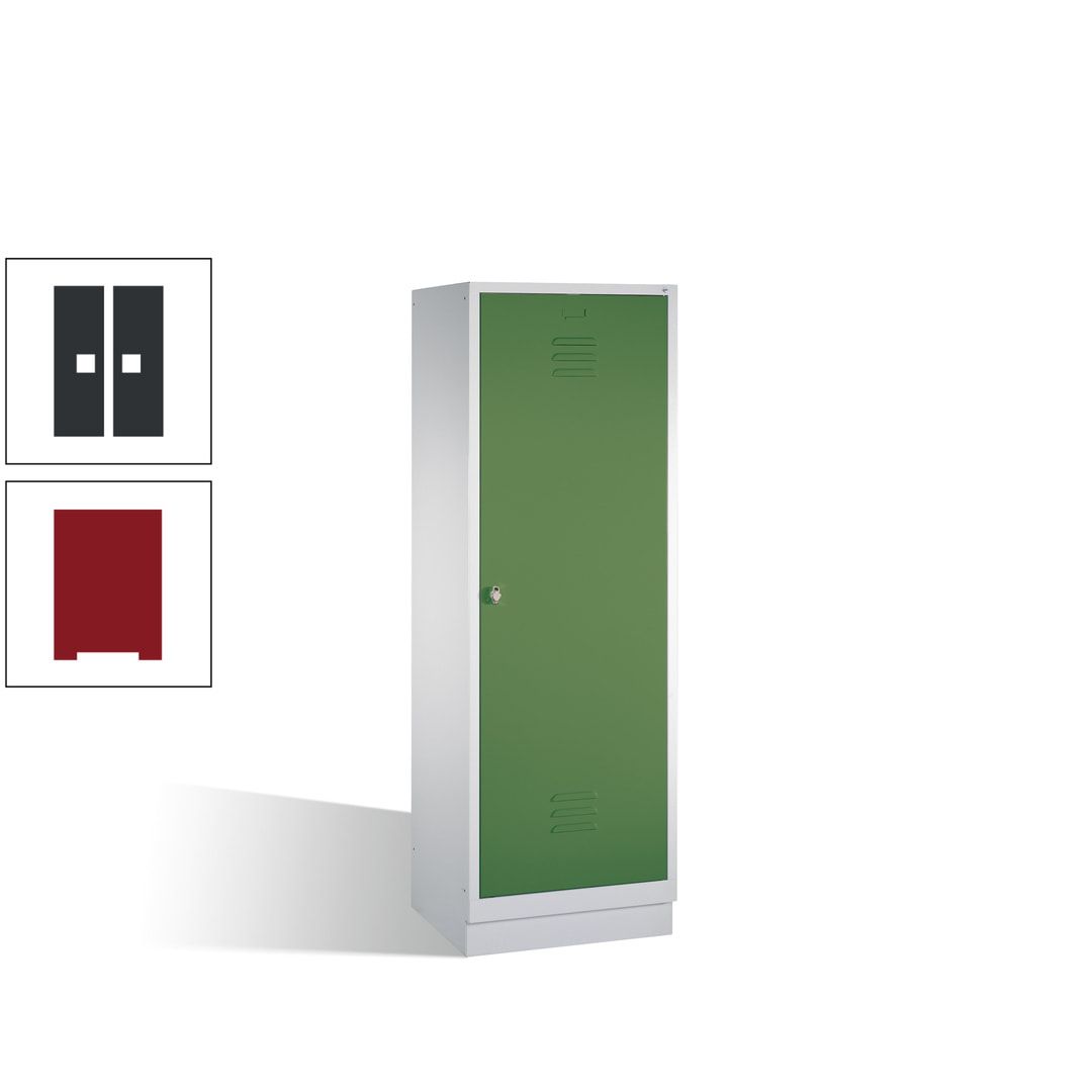Doppel-Spind mit Großtür, Garderobenschrank mit Sockel, 2 Abteile a 300 mm, Korpus anthrazitgrau, Tür anthrazitgrau, 1.800 x 610 x 500 mm (HxBxT)