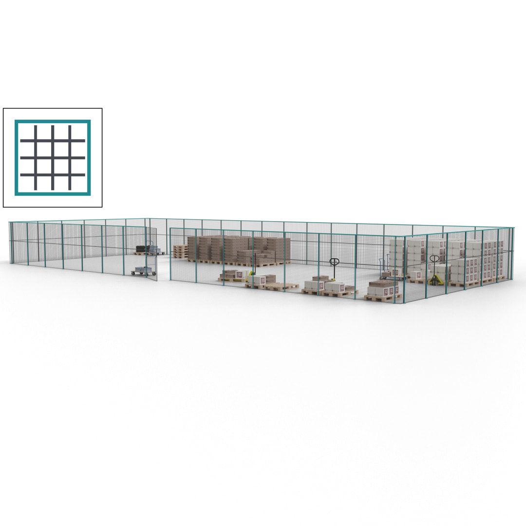 Maschinen Schutzgitter - Hallentrennwand - Sicherheitszaun - Tür - 63 m - 2.200 x 22.900 x 9.400 mm (HxBxT) - enzianblau