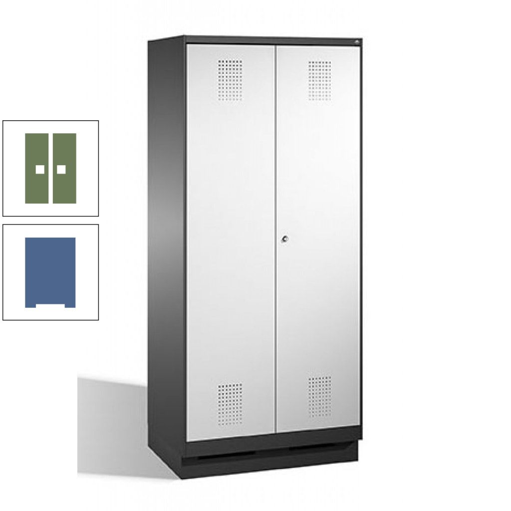 Doppel-Spind, Doppeltüren, Garderobenschrank mit Sockel, 2 Abteile a 400 mm, Korpus anthrazitgrau, Tür anthrazitgrau, 1.800 x 800 x 500 mm (HxBxT)