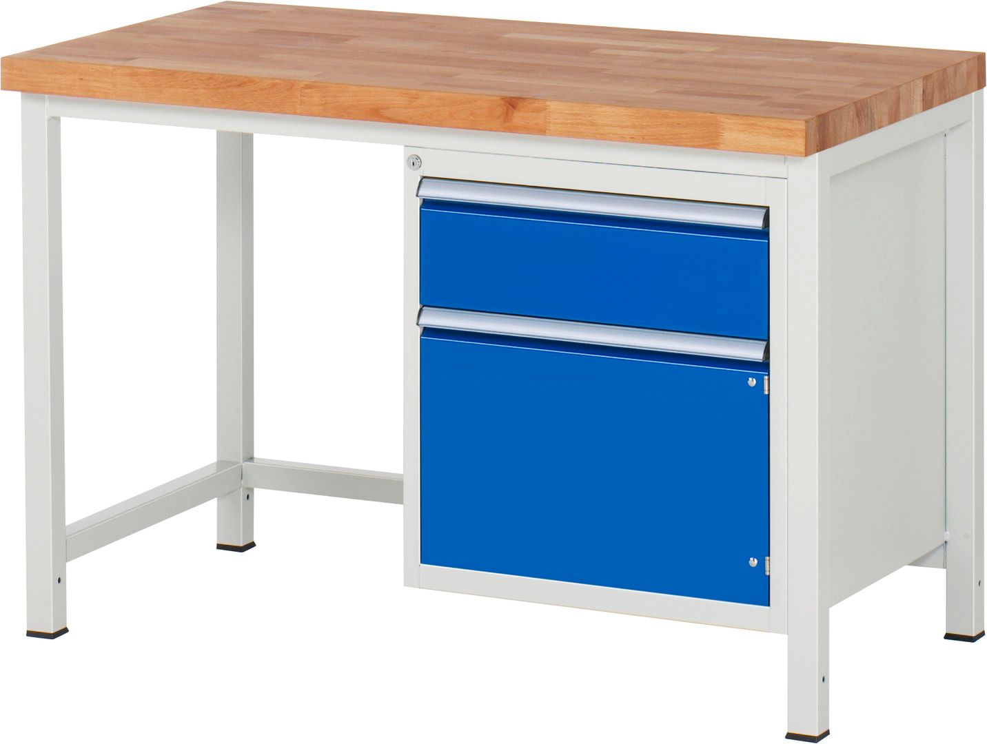 Werkbank, 1 Schrank - 1 Schublade - Teilauszug - 180:1 - Höhe 840-1.040 mm - 1.250 x 700 mm - 1.250 kg - Buche - Anthrazitgrau