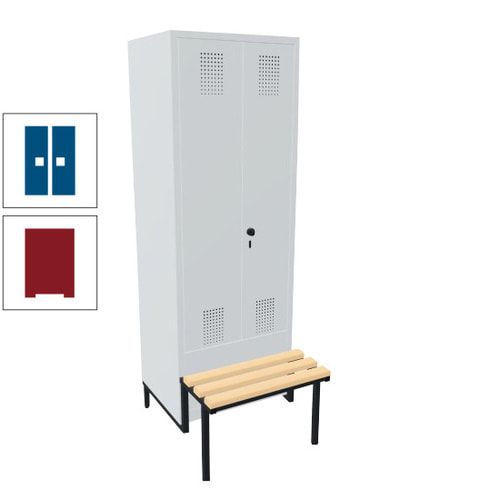 Doppel-Spind, Garderobenschrank, Buche Sitzbank integriert, 2 Abteile a 400 mm, Korpus anthrazitgrau, Tür anthrazitgrau, 1.850 x 800 x 815 mm (HxBxT)
