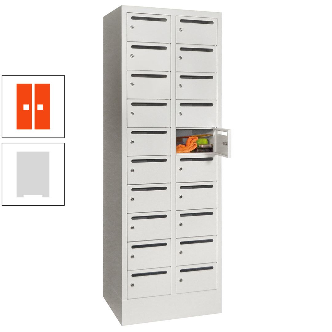 Postverteilerschrank, Schließfachschrank, 2 Abteile a 300 mm, 20 Fächer, 1.850 x 600 x 500 mm (HxBxT), Korpus anthrazitgrau, Front anthrazitgrau