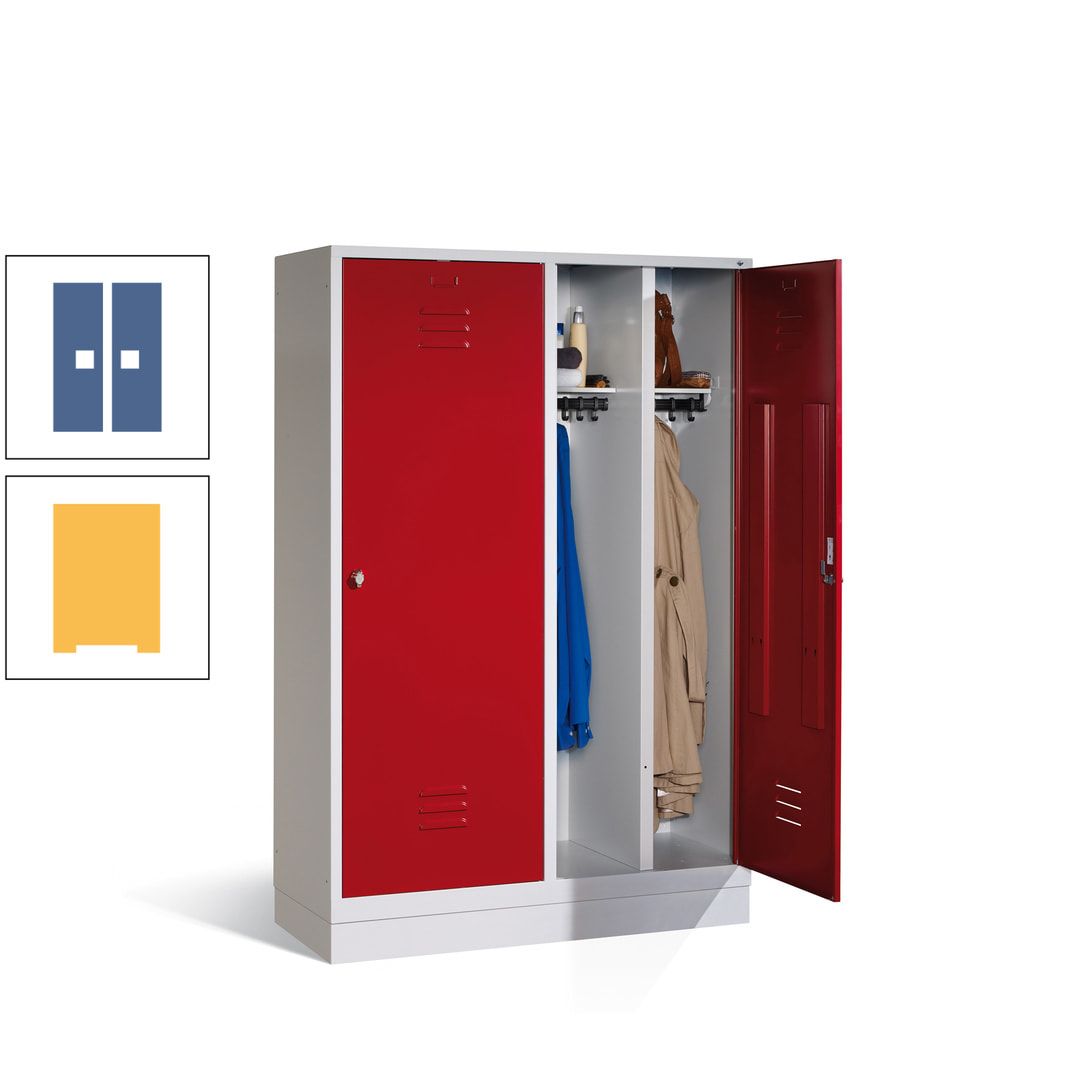 Doppel-Spind mit Großtüren, Garderobenschrank mit Sockel, 4 Abteile a 300 mm, Korpus anthrazitgrau, Tür anthrazitgrau, 1.800 x 1.190 x 500 mm (HxBxT)