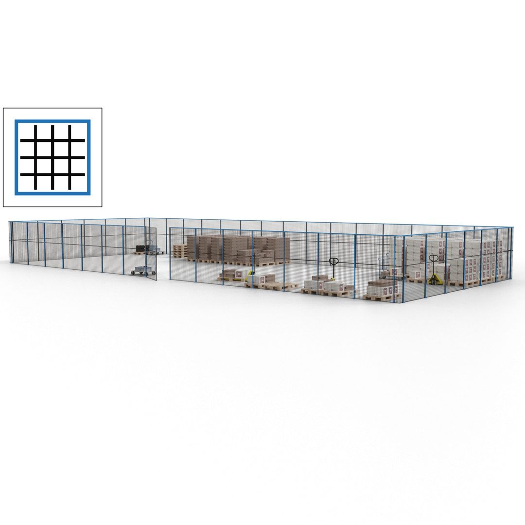 Maschinen Schutzgitter - Hallentrennwand - Sicherheitszaun - Tür - 63 m - 2.200 x 22.900 x 9.400 mm (HxBxT) - enzianblau