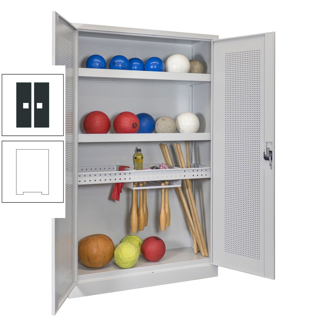 Sportschrank - Lochfeldtüren - Variante 2 - 1.950x1.200x500 mm (HxBxT) - anthrazitgrau