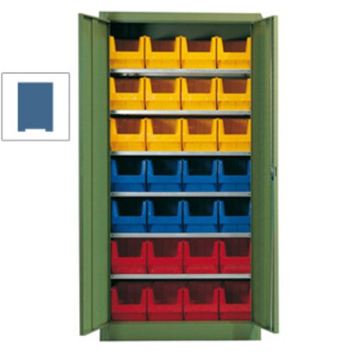 Magazinschrank - 12 Sichtlagerkästen - 5 Böden - Fachlast 80 kg - brillantblau