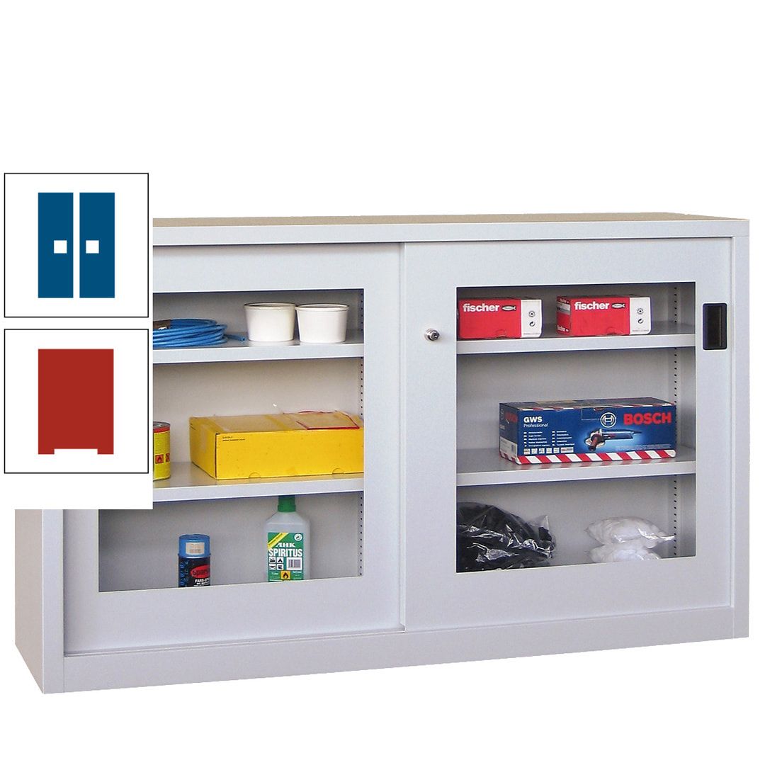 Schiebetürenschrank - Sichtfenstertüren - 1.000x1.500x600 mm (HxBxT) - 4 Böden, verzinkt - Zylinderschloss - anthrazitgrau