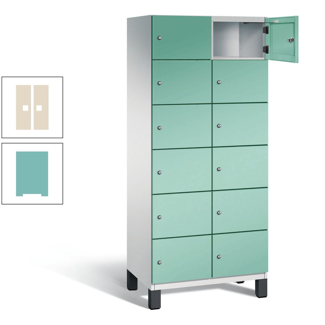 Fächerschrank, Stahlschrank, 12 Fächer, Türöffnungsbegrenzer, Füße, 1.980 x 800 x 525 mm (HxBxT), Korpus anthrazitgrau, Front anthrazitgrau