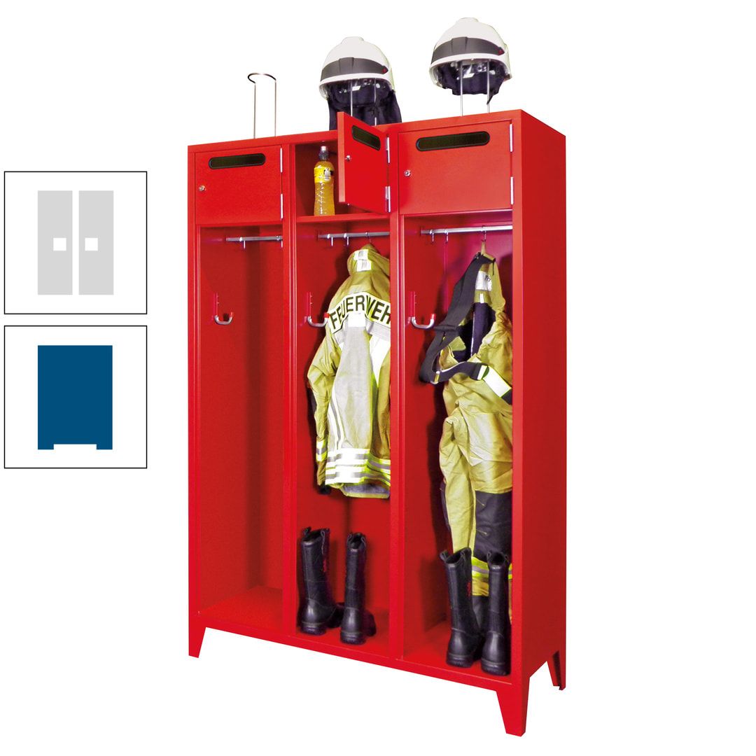 Feuerwehrschrank - 3 Abteile - Ablagefach mit Tür, Einwurfschlitz - 2.100 x 1.230 x 500 mm (HxBxT) - anthrazitgrau