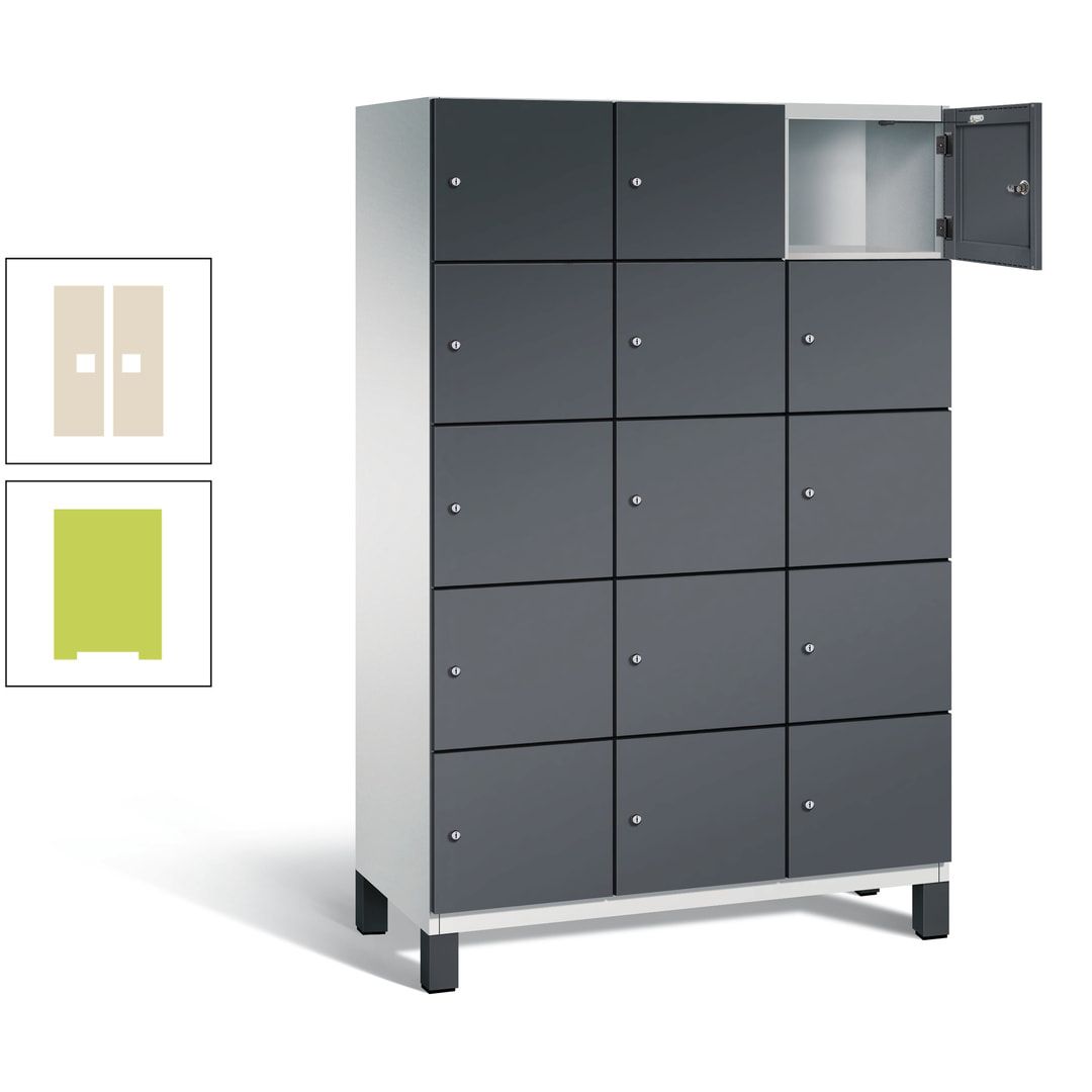 Fächerschrank, Stahlschrank, 15 Fächer, Türöffnungsbegrenzer, Füße, 1.980 x 1.200 x 525 mm (HxBxT), Korpus anthrazitgrau, Front anthrazitgrau