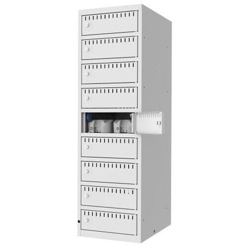 Akkuschrank, Batterieladeschrank, 9 Fächer, Überstromsicherung IP21, 1.325 x 400 x 550 mm (HxBxT), Korpusfarbe anthrazitgrau, Frontfarbe anthrazitgrau