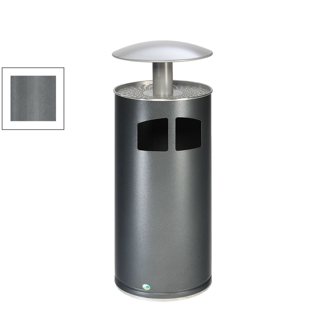 Abfallsammler mit Dach und Ascher - Volumen 75 l - 1.110 x 445 x 445 mm (HxBxT) - Korpus antik-silber - Dach silber