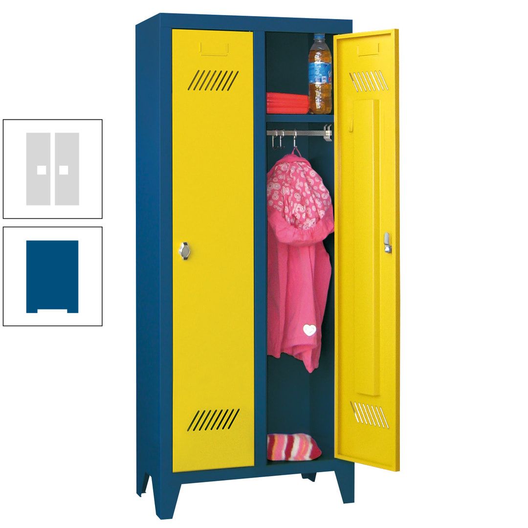 Spindschrank f. Kindergärten - mit Füßen - Höhe 1.300 mm - 2 Abteile a 250 mm - Zylinderschloss - anthrazitgrau