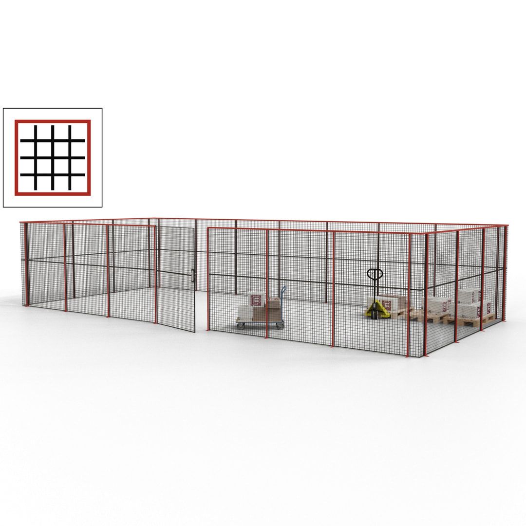 Hallentrennwand - Flügeltür, Gitter - 19 Gitterwände - 2.200 x 10.900 x 4.900 mm (HxBxT) - Perlweiß/reinorange