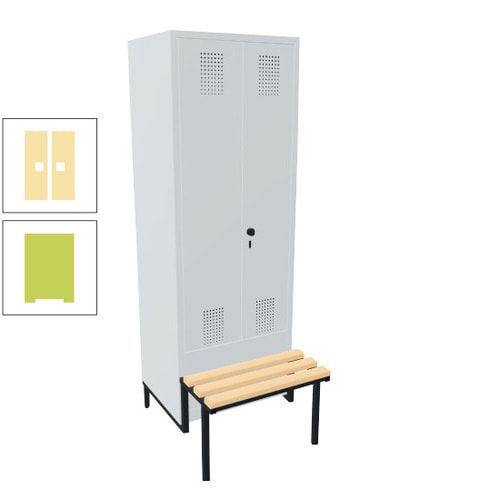 Doppel-Spind, Garderobenschrank, Buche Sitzbank integriert, 2 Abteile a 400 mm, Korpus anthrazitgrau, Tür anthrazitgrau, 1.850 x 800 x 815 mm (HxBxT)