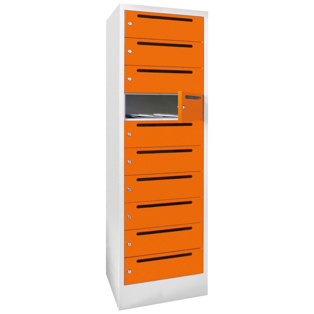 Postverteilerschrank, Schließfachschrank, 1 Abteil a 400 mm, 10 Fächer, 1.850 x 400 x 500 mm (HxBxT), Korpus anthrazitgrau, Front anthrazitgrau