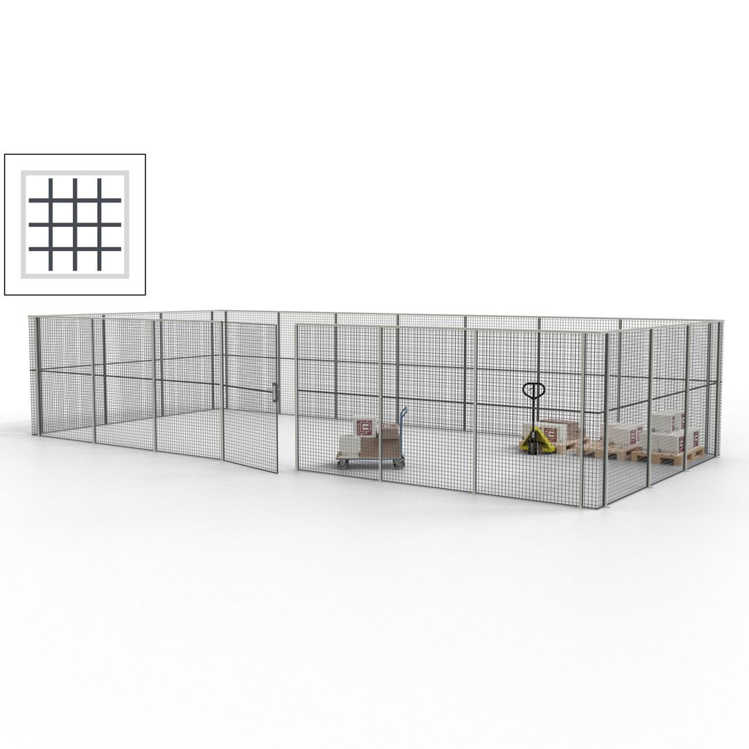 Hallentrennwand - Flügeltür, Gitter - 19 Gitterwände - 2.200 x 10.900 x 4.900 mm (HxBxT) - Perlweiß/reinorange