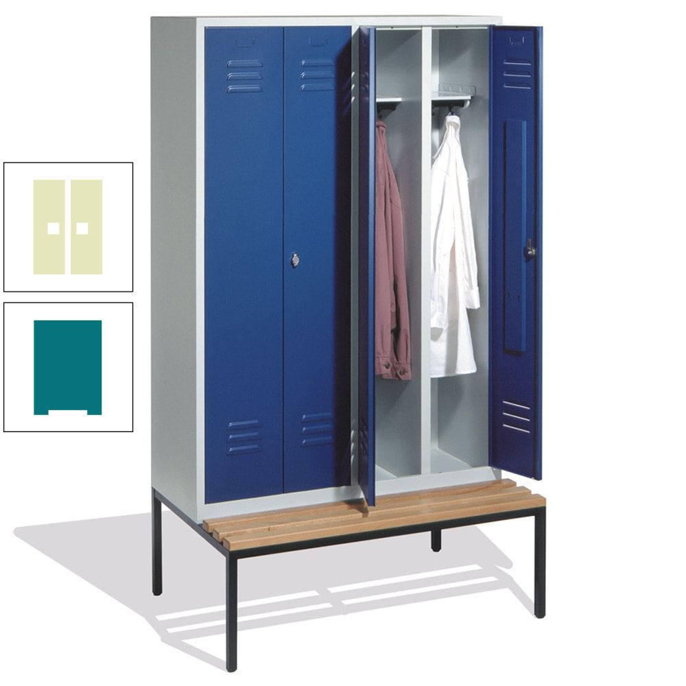 Doppel-Spindschrank, Buche Sitzbank untergebaut, 4 Abteile a 300 mm, Korpus lichtgrau, Tür anthrazitgrau, 2.090 x 1.190 x 815 mm (HxBxT)