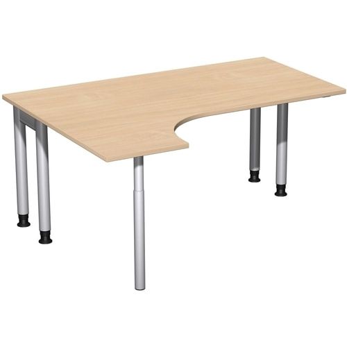 Eckschreibtisch, Ecke links, Füße einseitig verkürzt, 4-Fuß Pro, höhenverstellbar, 680-800 x 1.600 x 1.200 mm (HxBxT), Dekor Ahorn