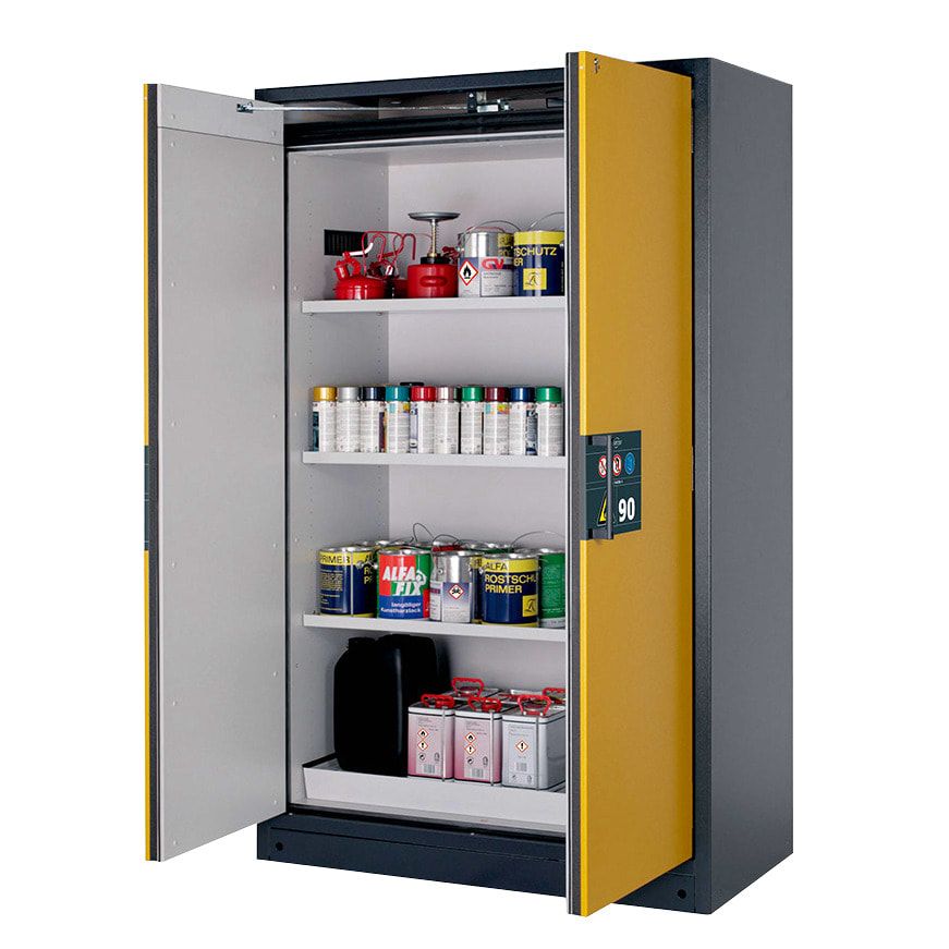 Gefahrstoffschrank - 1.953x1.193x615 mm - 2 Edelstahl-Fachböden - Front enzianblau