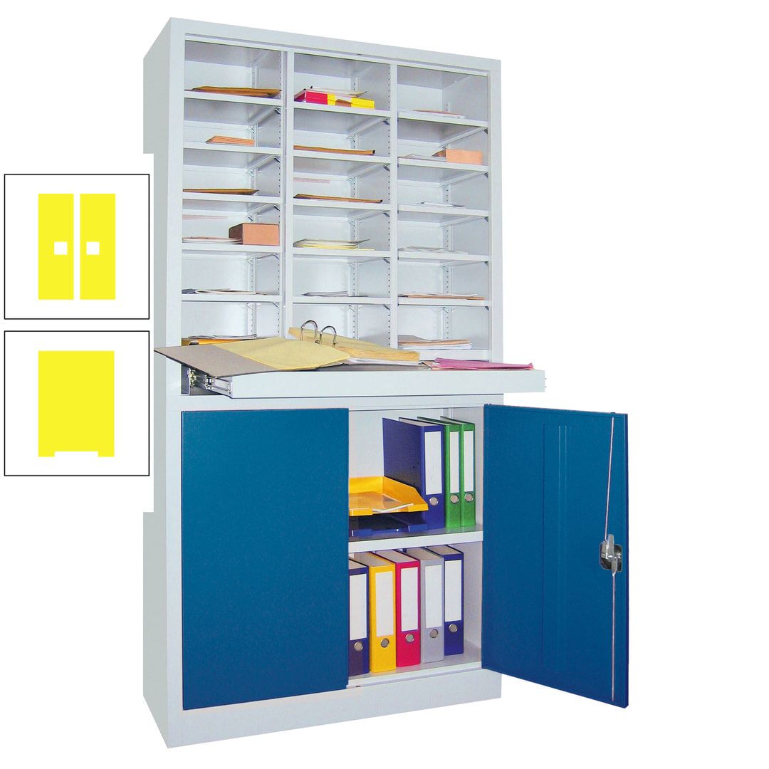 Aktenschrank - Büroschrank mit Sortierstation - 18 Fächer Ordnungsregal - Ausziehboden - 1.950 x 1.000 x 400 mm (HxBxT) - anthrazitgrau