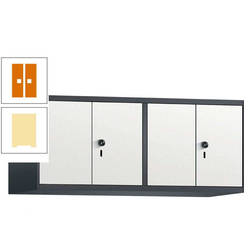 Aufsatzschrank, Schrankaufsatz, Türen paarweise, 4 Fächer a 300 mm, Farbe Pastellgelb, Tür anthrazitgrau, 500 x 1.200 x 500 mm (HxBxT)