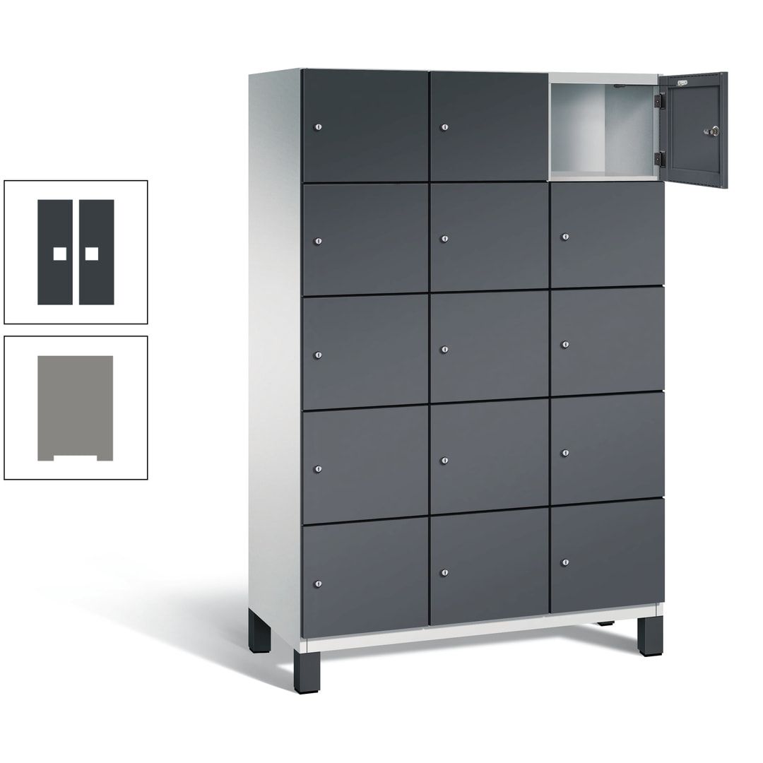 Fächerschrank, Stahlschrank, 15 Fächer, Türöffnungsbegrenzer, Füße, 1.980 x 1.200 x 525 mm (HxBxT), Korpus anthrazitgrau, Front anthrazitgrau