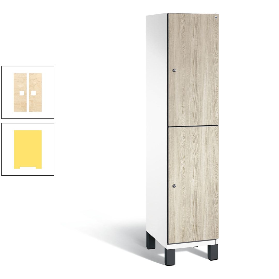 Fächerschrank, Garderobenschrank, mit Füßen, 1 Abteile, 1.980 x 400 x 525 mm (HxBxT), Korpus anthrazitgrau, Tür Donau-Ahorn