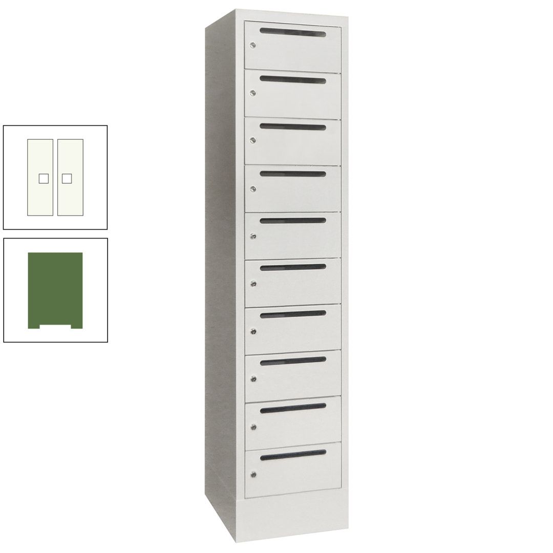 Postverteilerschrank, Schließfachschrank, 1 Abteil a 400 mm, 10 Fächer, 1.850 x 400 x 500 mm (HxBxT), Korpus anthrazitgrau, Front anthrazitgrau