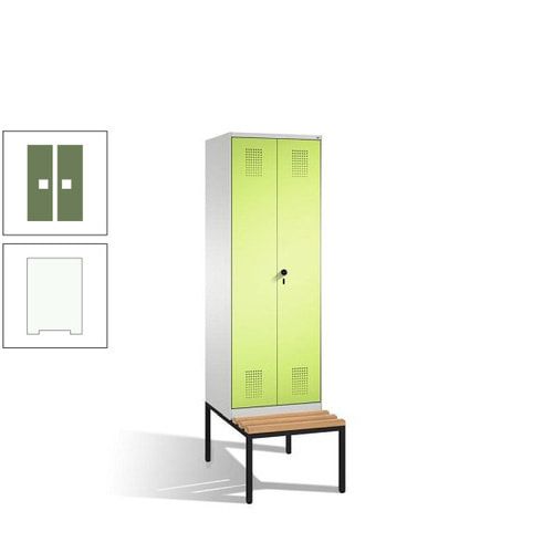 Doppel-Spind, Garderobenschrank, Buche Sitzbank untergebaut, 2 Abteile a 300 mm, Korpus anthrazitgrau, Tür anthrazitgrau, 2.090 x 600 x 815 mm (HxBxT)