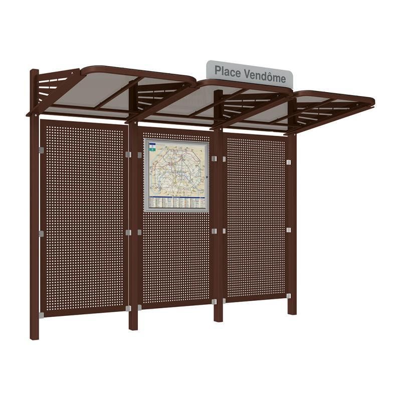 Buswartehalle - Unterstand - Stahlblech Rückwand - Fahrplankasten - Haltestellenschild - 2.200 x 3.000 x 1.500 mm (HxBxT) - enzianblau