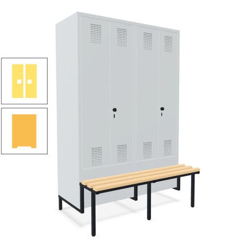 Doppel-Spind, Garderobenschrank, Buche Sitzbank integriert, 4 Abteile 300 mm, Korpus anthrazitgrau, Tür anthrazitgrau, 1.850 x 1.200 x 815 mm (HxBxT)