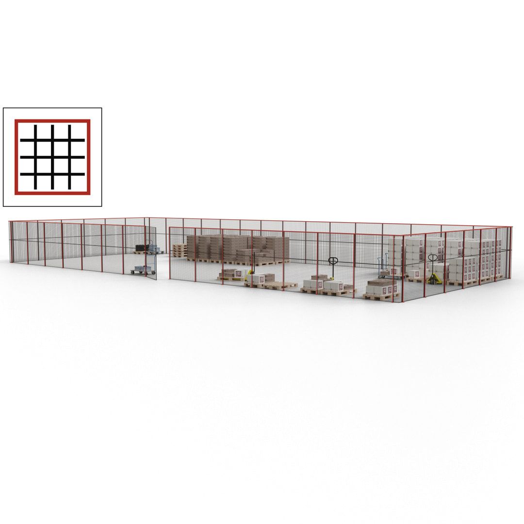 Maschinen Schutzgitter - Hallentrennwand - Sicherheitszaun - Tür - 63 m - 2.200 x 22.900 x 9.400 mm (HxBxT) - enzianblau