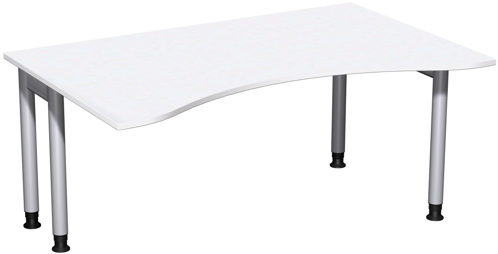 Ergo-Schreibtisch, Füße einseitig verkürzt, 4-Fuß Pro, höhenverstellbar, 680-800 x 1.600 x 1.000 mm (HxBxT), Gestell silber, Dekor Ahorn