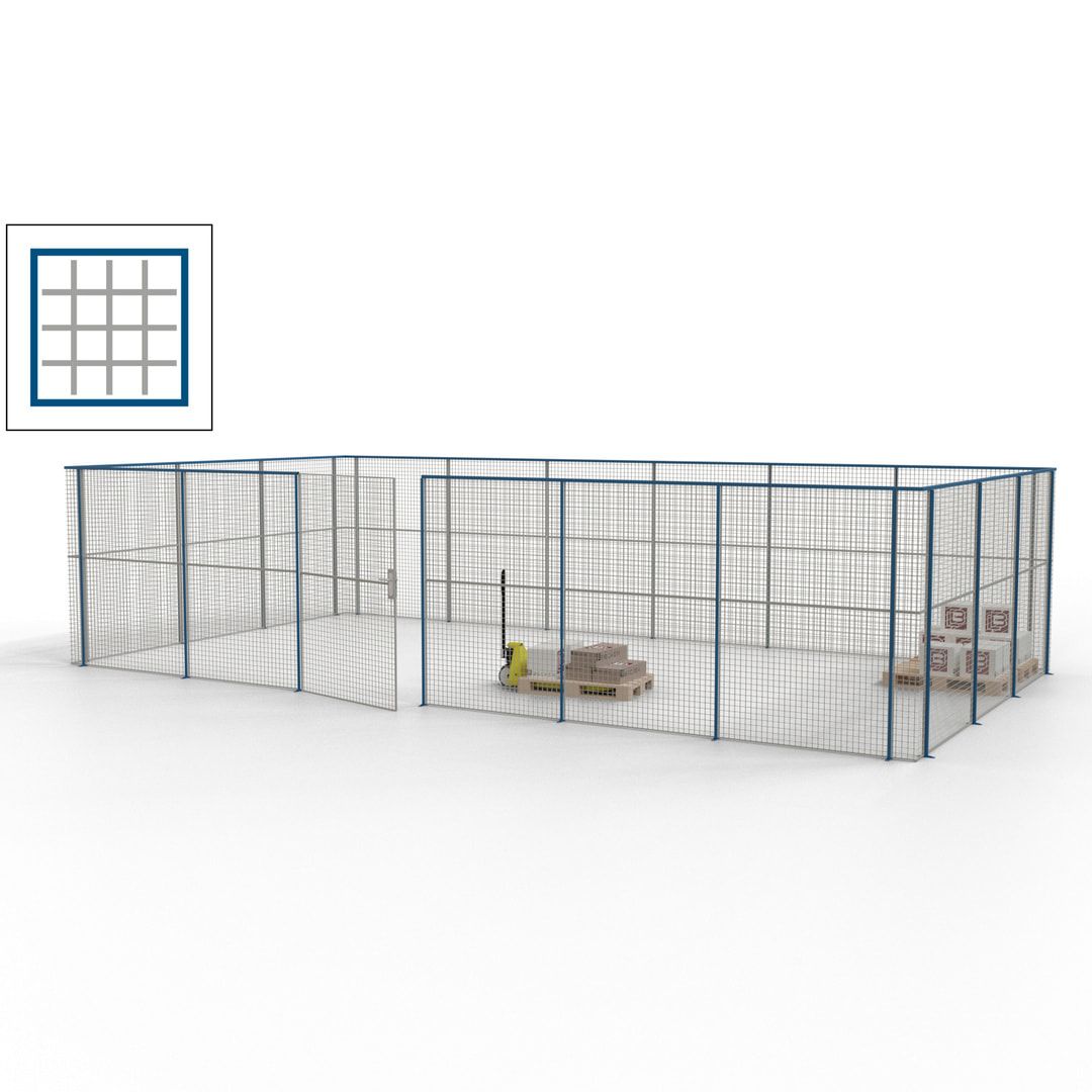 Maschinen Schutzgitter - Hallentrennwand - Sicherheitszaun - Tür - 27 m - 2.200 x 9.400 x 4.900 mm (HxBxT) - enzianblau
