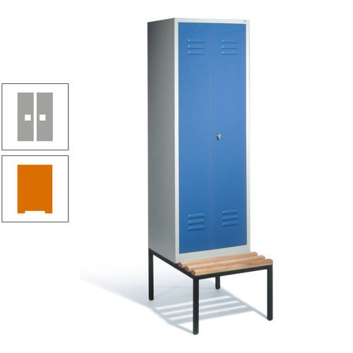 Doppel-Spindschrank, Buche Sitzbank untergebaut, 2 Abteile a 300 mm, Korpus lichtgrau, Tür anthrazitgrau, 2.090 x 610 x 815 mm (HxBxT)