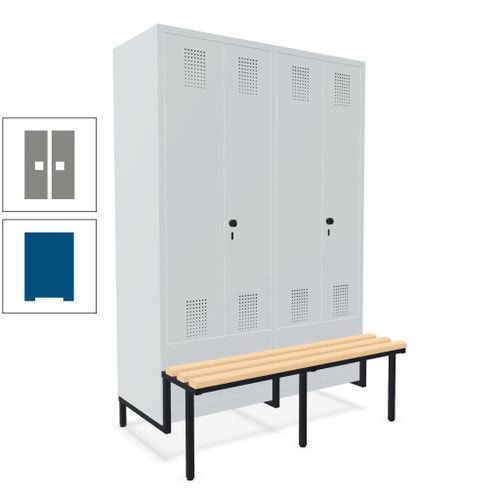 Doppel-Spind, Garderobenschrank, Buche Sitzbank integriert, 4 Abteile 300 mm, Korpus anthrazitgrau, Tür anthrazitgrau, 1.850 x 1.200 x 815 mm (HxBxT)