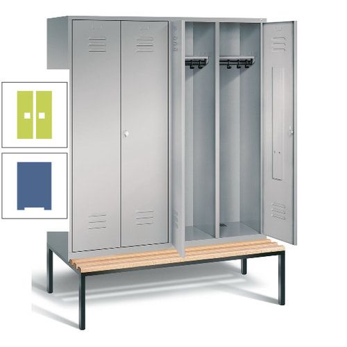 Doppel-Spindschrank, Buche Sitzbank untergebaut, 4 Abteile a 400 mm, Korpus lichtgrau, Tür anthrazitgrau, 2.090 x 1.590 x 815 mm (HxBxT)